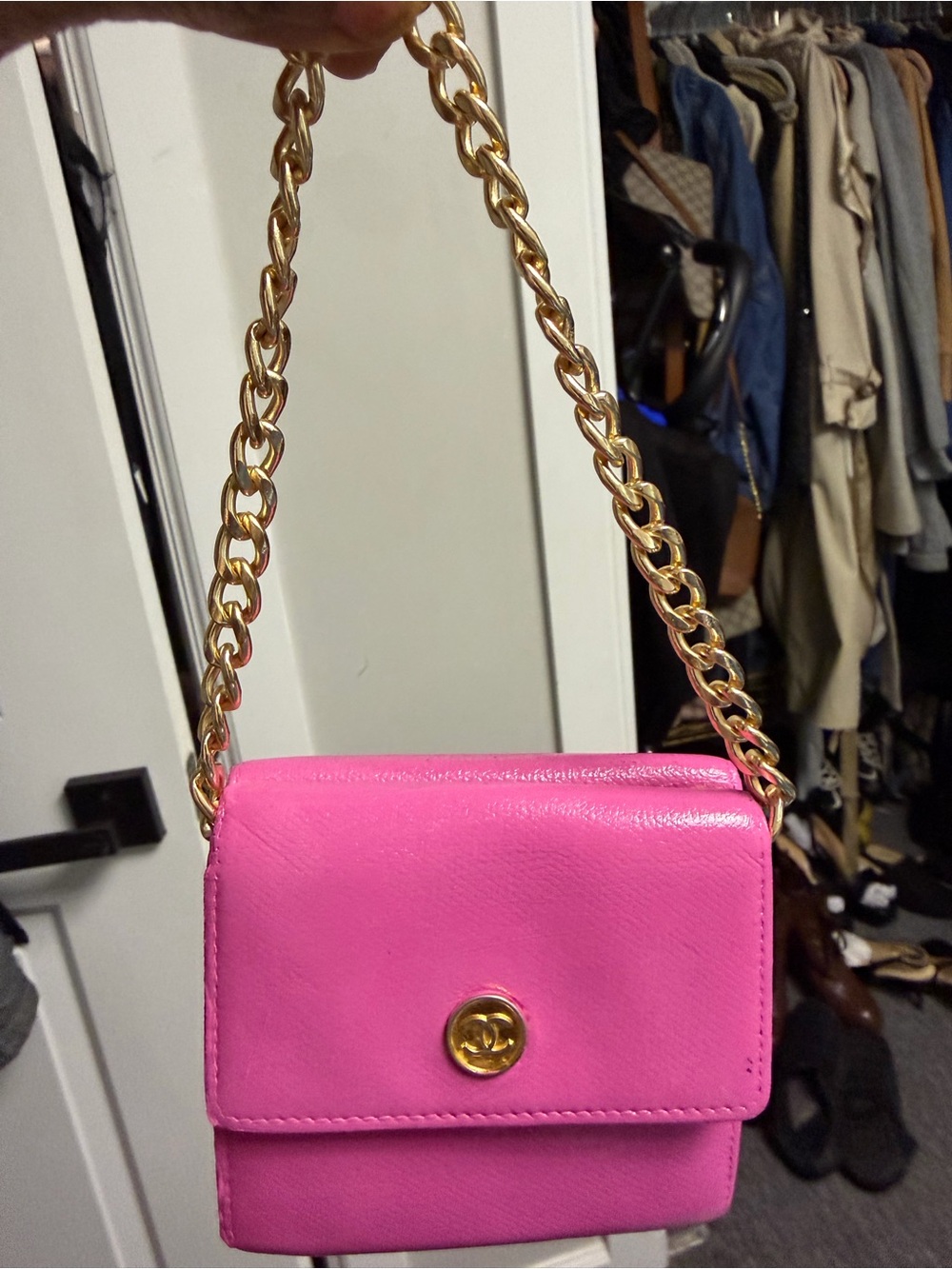 Chanel Vintage Raspberry Pink Mini Wallet on Chain | Convertible Waist Bag